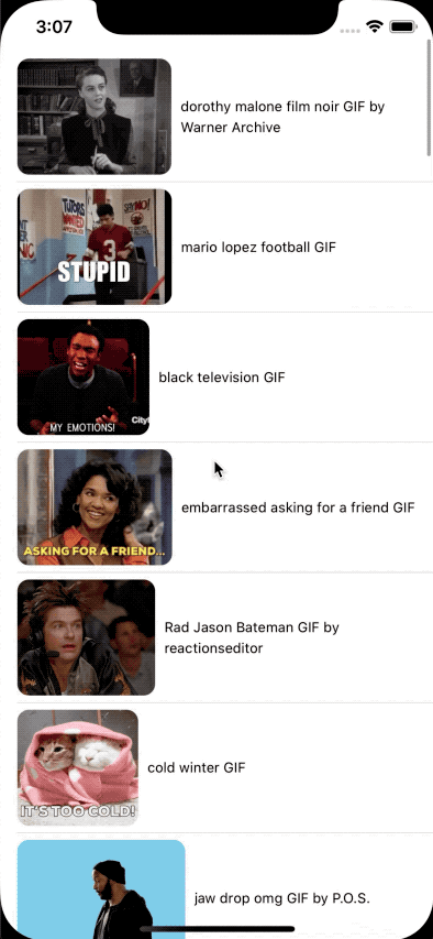 showing gif images, it fetches images from giphy  trending ap